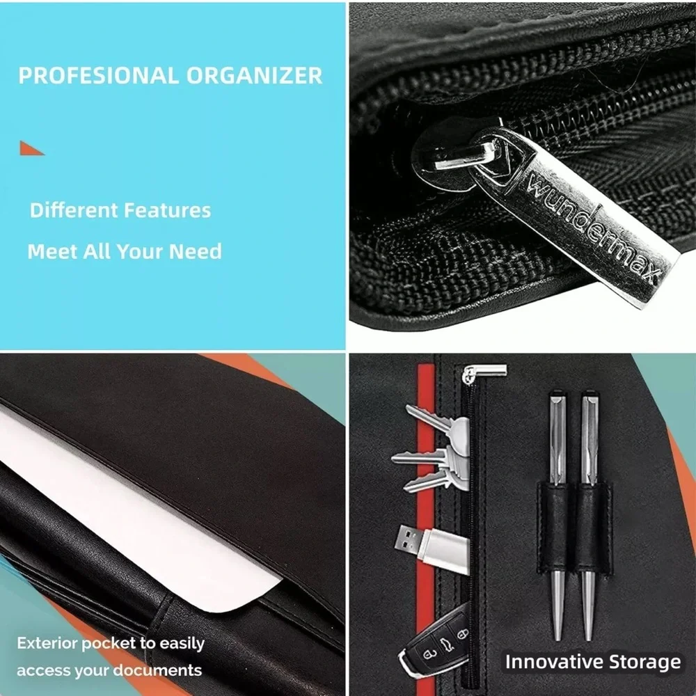 Black Planner with Universal Tablet Pocket and Zipper Closure